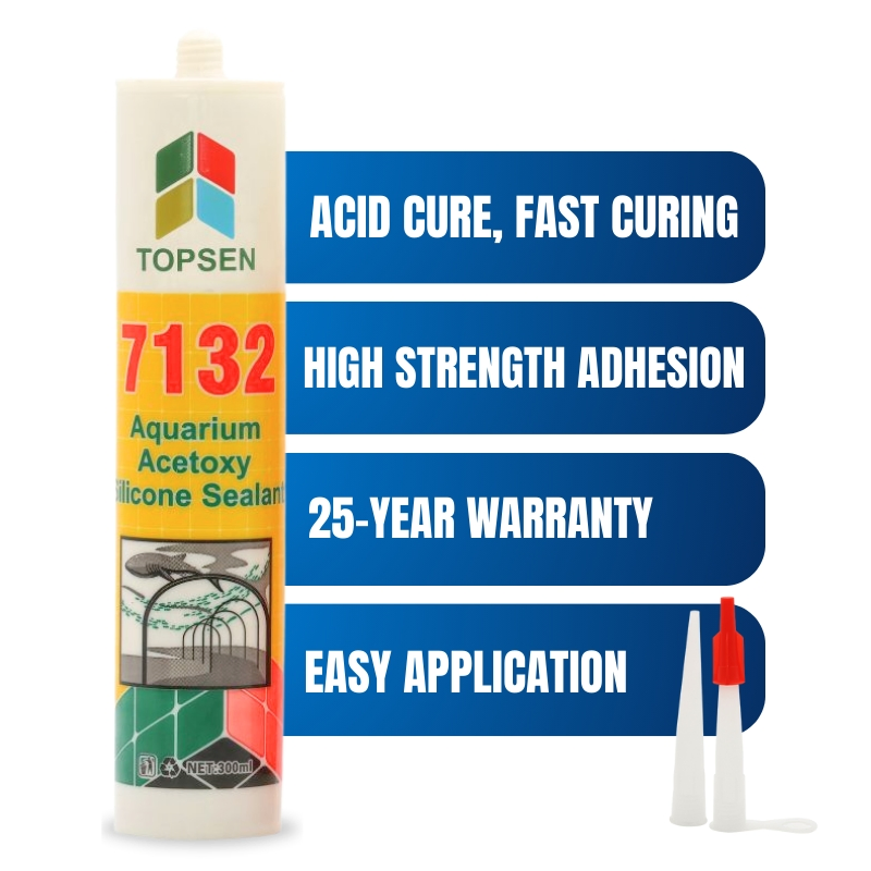 Fast Curing High Strength Glass Silicone Adhesive with Long-Term Warranty Topsen 7132