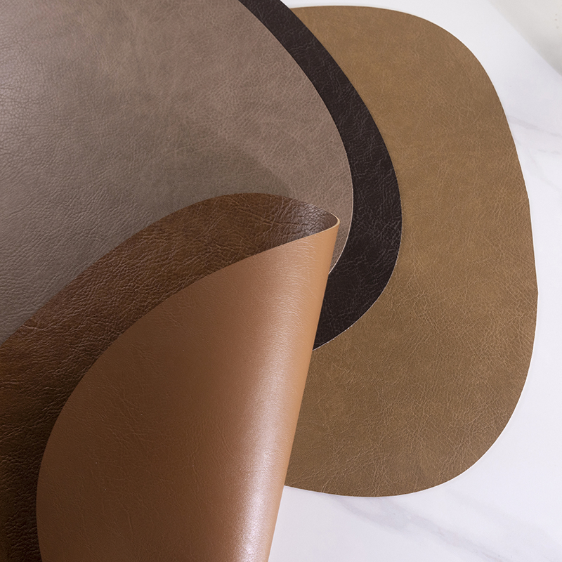Double Sided Brown Dinner Placemat Leather Table Mat PVC Leather Placemats Vintage for Restaurant