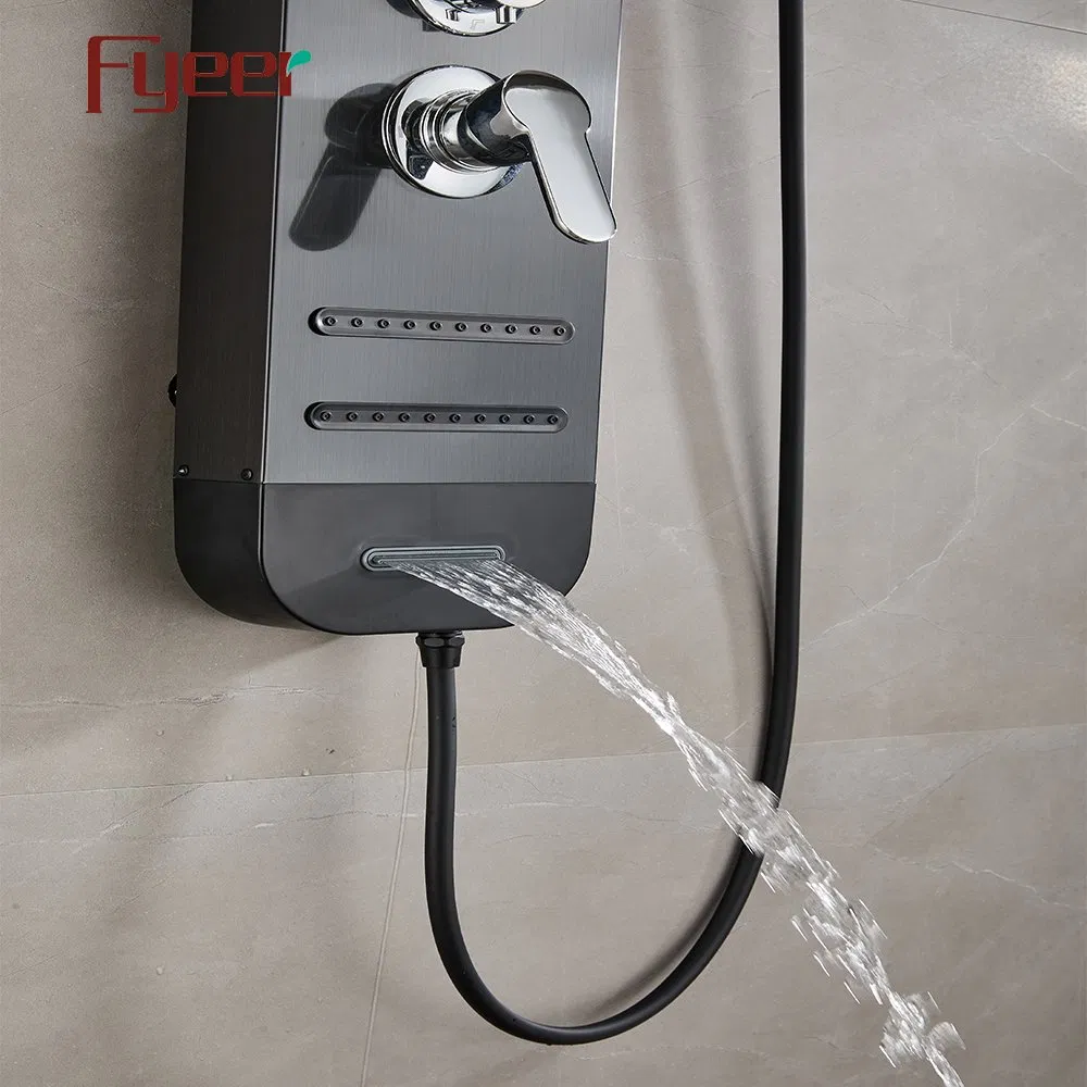 Fyeer Premium Black Shower Panel with Stainless Steel Top and ABS Structure
