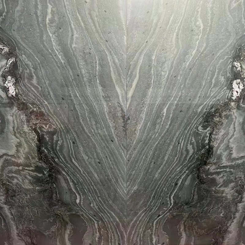 Natural Brown/Green/White Bookmatch Marble Background Wall Big Slabs