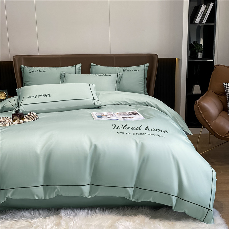 Plain Embroidered Supima Cotton Bedding Set Hotel Home Textile