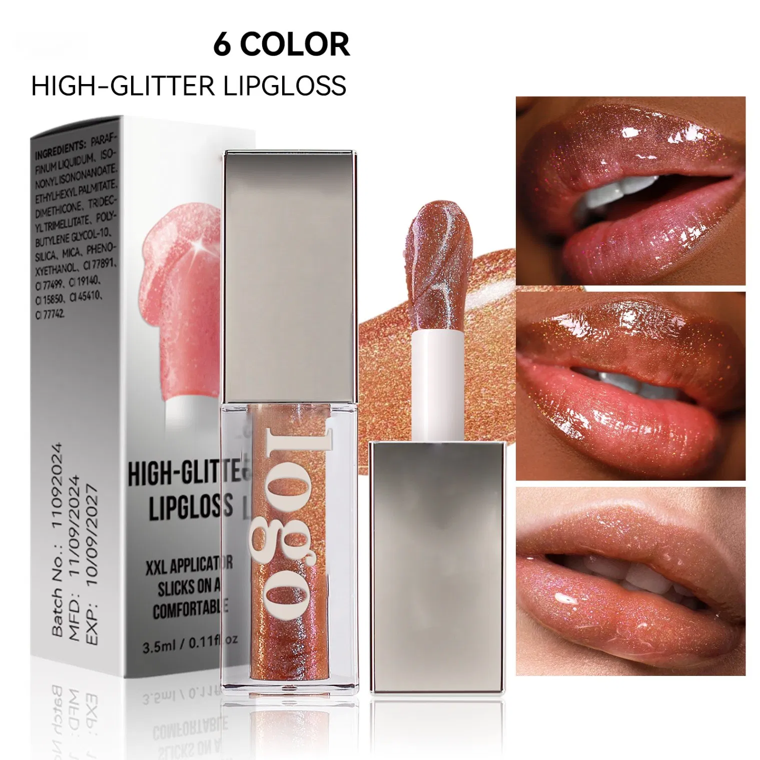 Wholesale Customization Factory High Glitter Comfortable Finish Applicator Ultra Shiny Wet Finish Lip Gloss