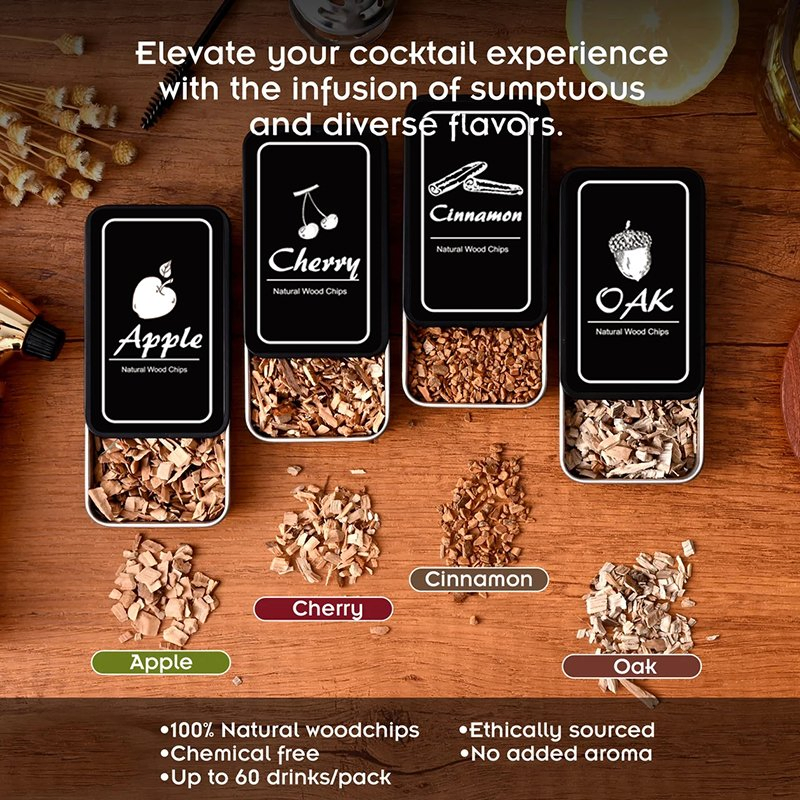 Shunstone Custom Cocktail Whiskey Smoker Kit with Torch Wood Chips Reusable Ice Ball Bar Accessories in Wooden Gift Box