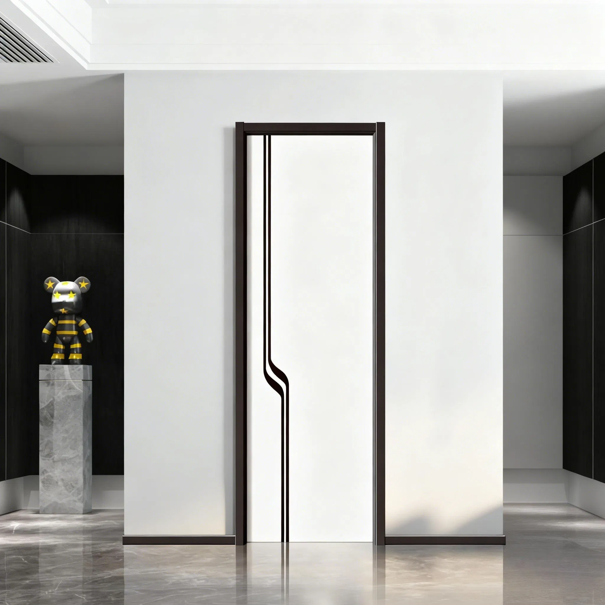 Luxury Minimalist Classic Wooden Interior Wood Security Door with Solid Core Structure for Apartment Bedroom Hotel Interior Use