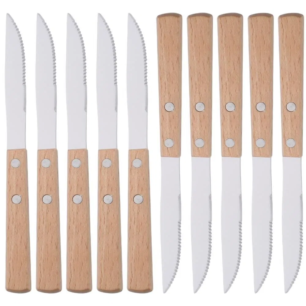 Dinner Knife Dinnerware Wood Handle Silver Steak Knives Cutlery Set 304 Stainless Steel Western Kitchen Silverware Set