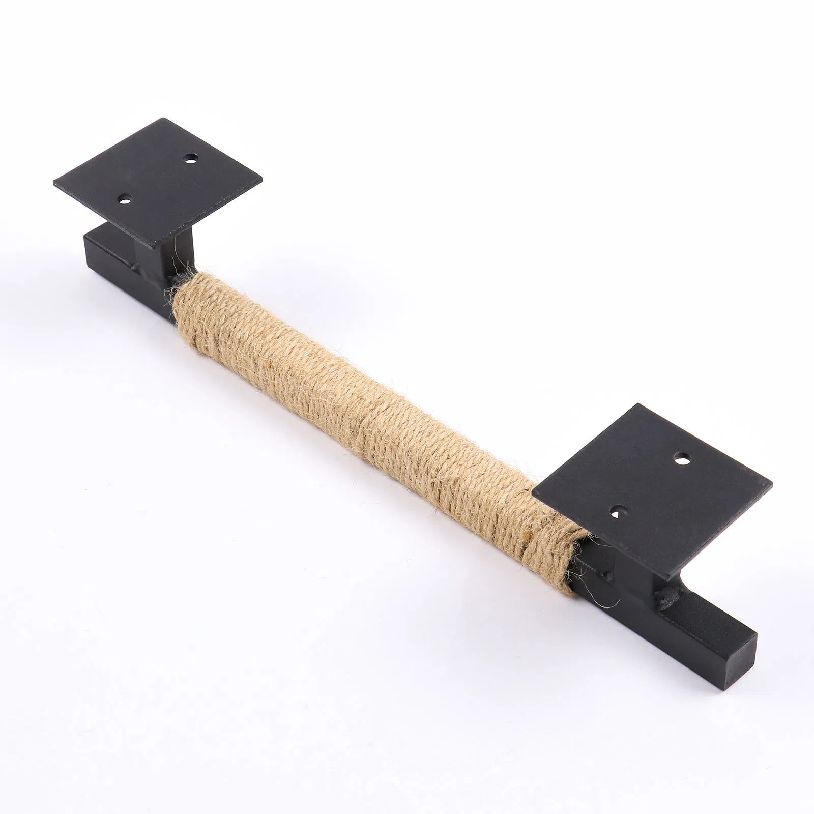 Kinmade 12" Antique Rustic Handmade Barn Door Handle Black Square Base Wrought Iron Door Pulls with Hemp Rope