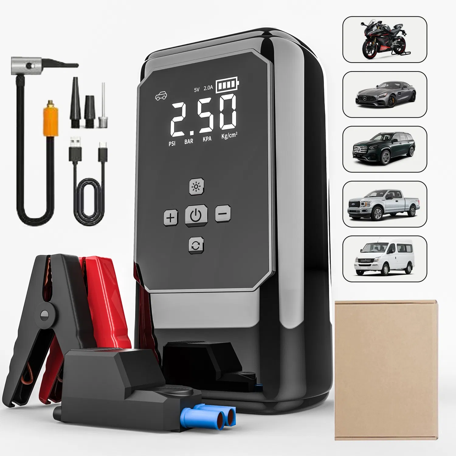 Promotion Portable Emergency Car Pump Emergency Jump Starter 12V Portable Auto Booster Power Bank Car Battery Jump Starter Tire Tester Air Compressor Combo Set
