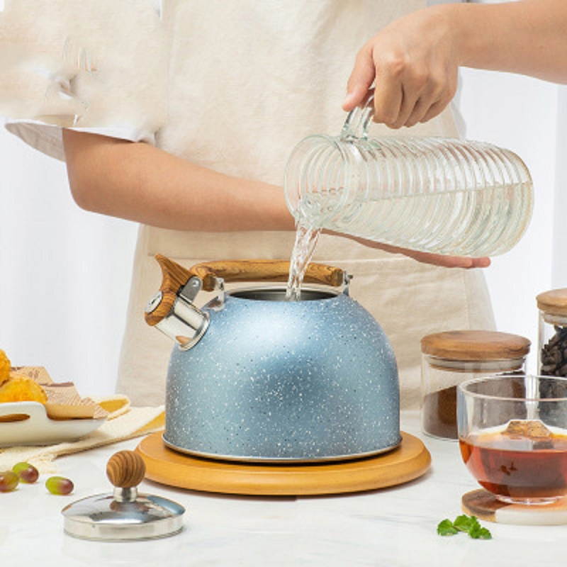 Retro Stainless Steel Whistling Teapot Kettle with Wooden Handle Wbb16343