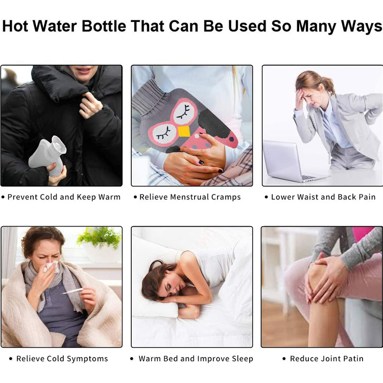 Summer Winter Pain Relief Rubber Cold Hot Water Bag with Knitted Cover