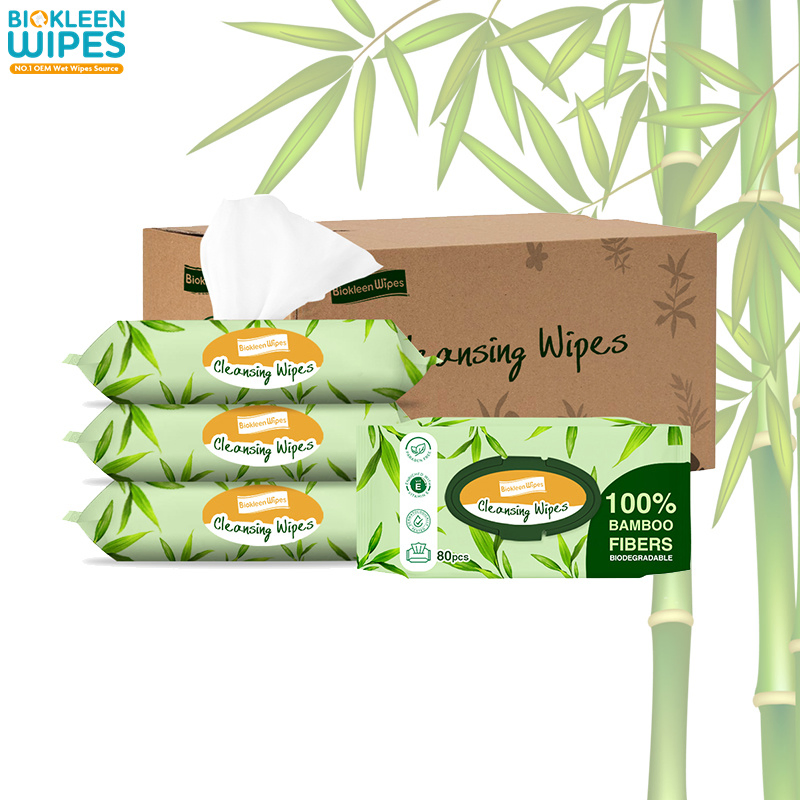 Biokleen Customized Logo Bamboo Water Wipes Sensitive Skin Toallitas Desmaquillantes Organic 100% Biodegradable Plant-Based Bamboo Cloth Babi Wipe