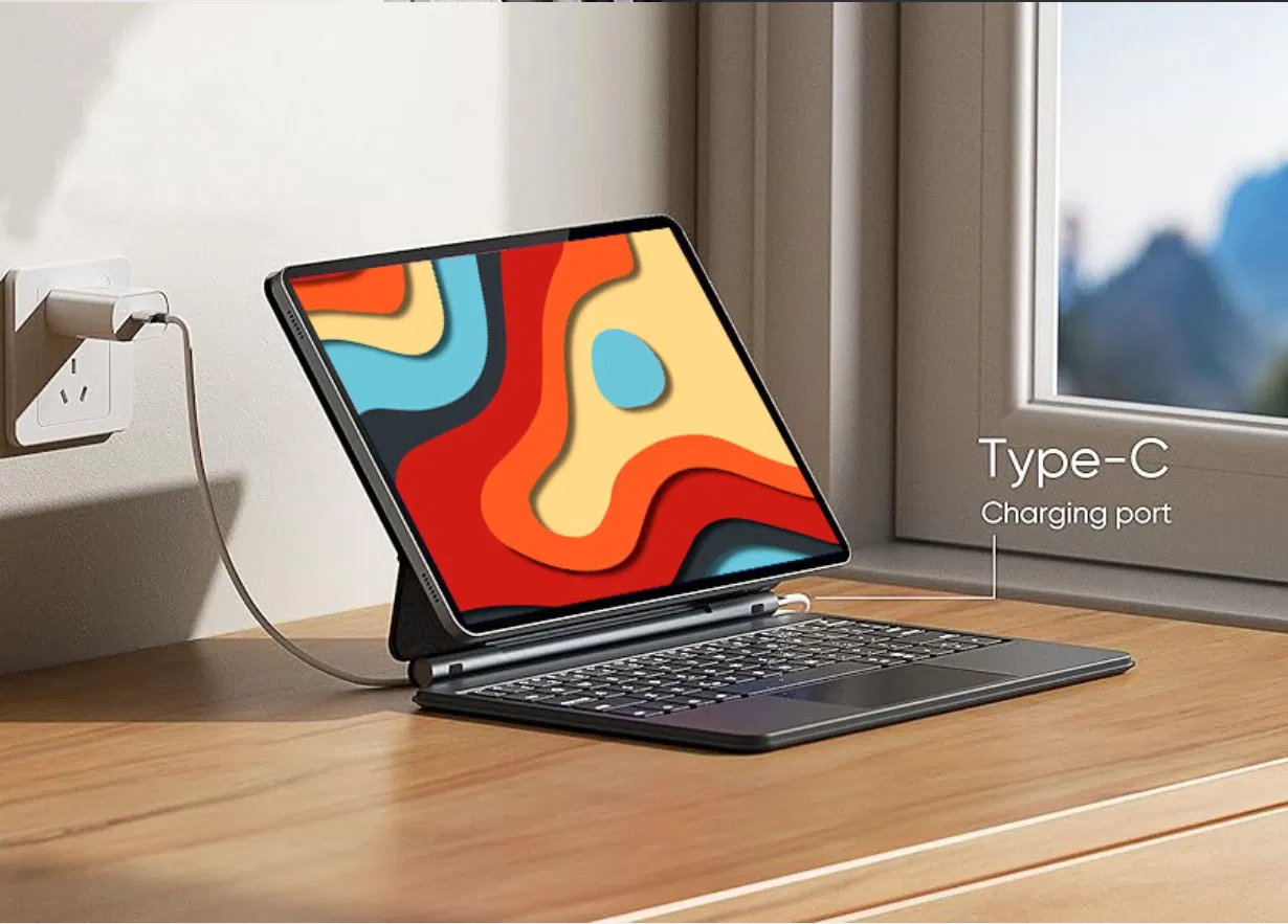 Magic Non-Detachable Pivot Magnetic Wireless Bluetooth Keyboard Leather Case for Samsung Galaxy Tab S9 Fe/S9+/S8+/S7+/S7 Fe