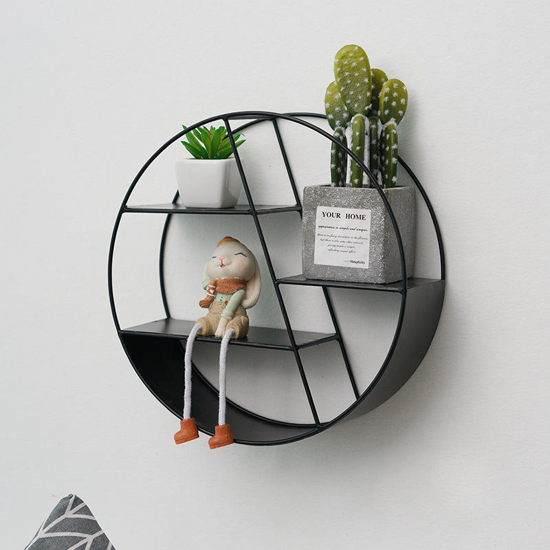 Iron Art Round Creative Storage&Organization Living Room Wall Hanging Display Racks