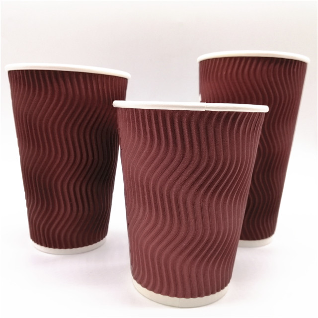 Disposable Custom Logo Ripple Double Wall Paper Coffee Cups with Lids
