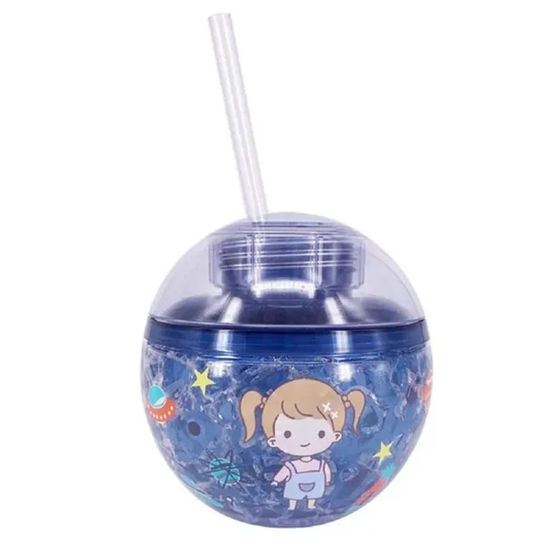 Round Shape Drinking Cup with Straw Reusable Spherical Plastic Bottle Tg013_1