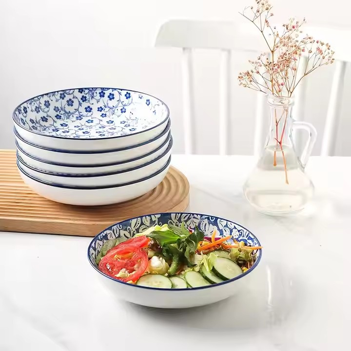 8"Coup Soup Bowl with Stamp Under Glaze Decal Ceramic Porcelain Tableware