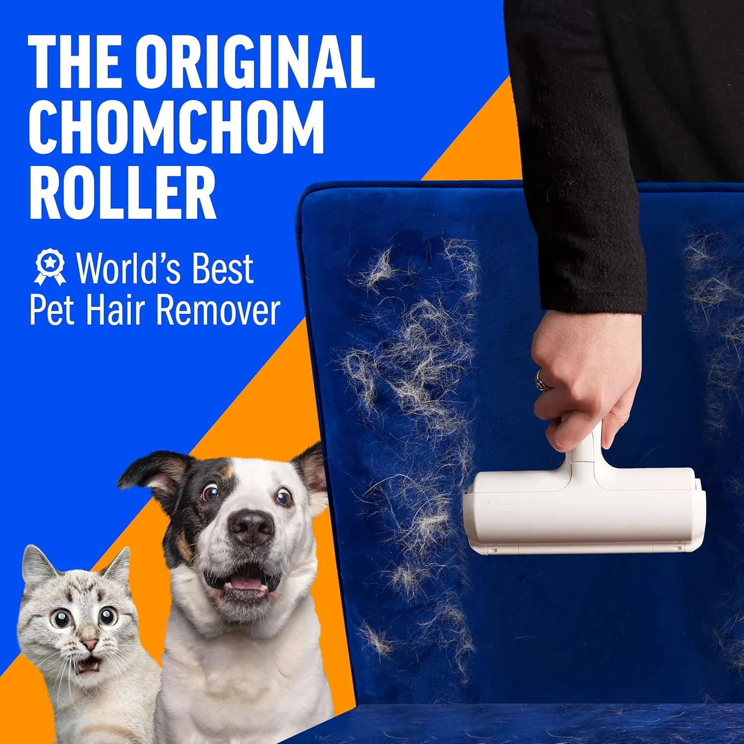 Roller Pet Hair Remover and Reusable Lint Roller - Cat and Dog Hair Remover for Furniture, Couch, Carpet, Clothing and Bedding Portable Roller