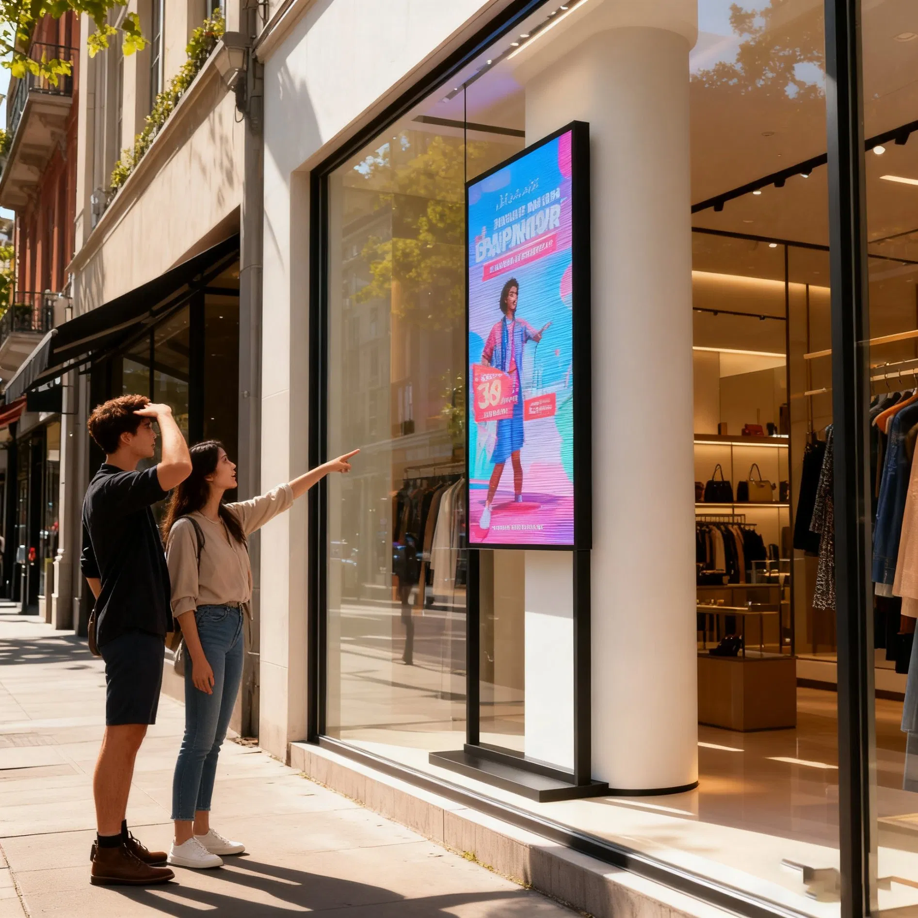 Ultra Thin Sunlight Readable 3000 Nits Window LCD Screen with Floor Standing Shop Window Facing Display Digital Signage