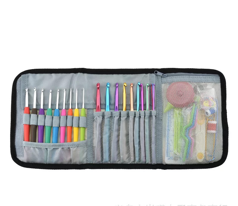36PCS/Set Crochet Hook Set Yarn Weave Knitting Hooks Needles Scissors Sewing Needles Rulers Sewing Accessories with Blue Case