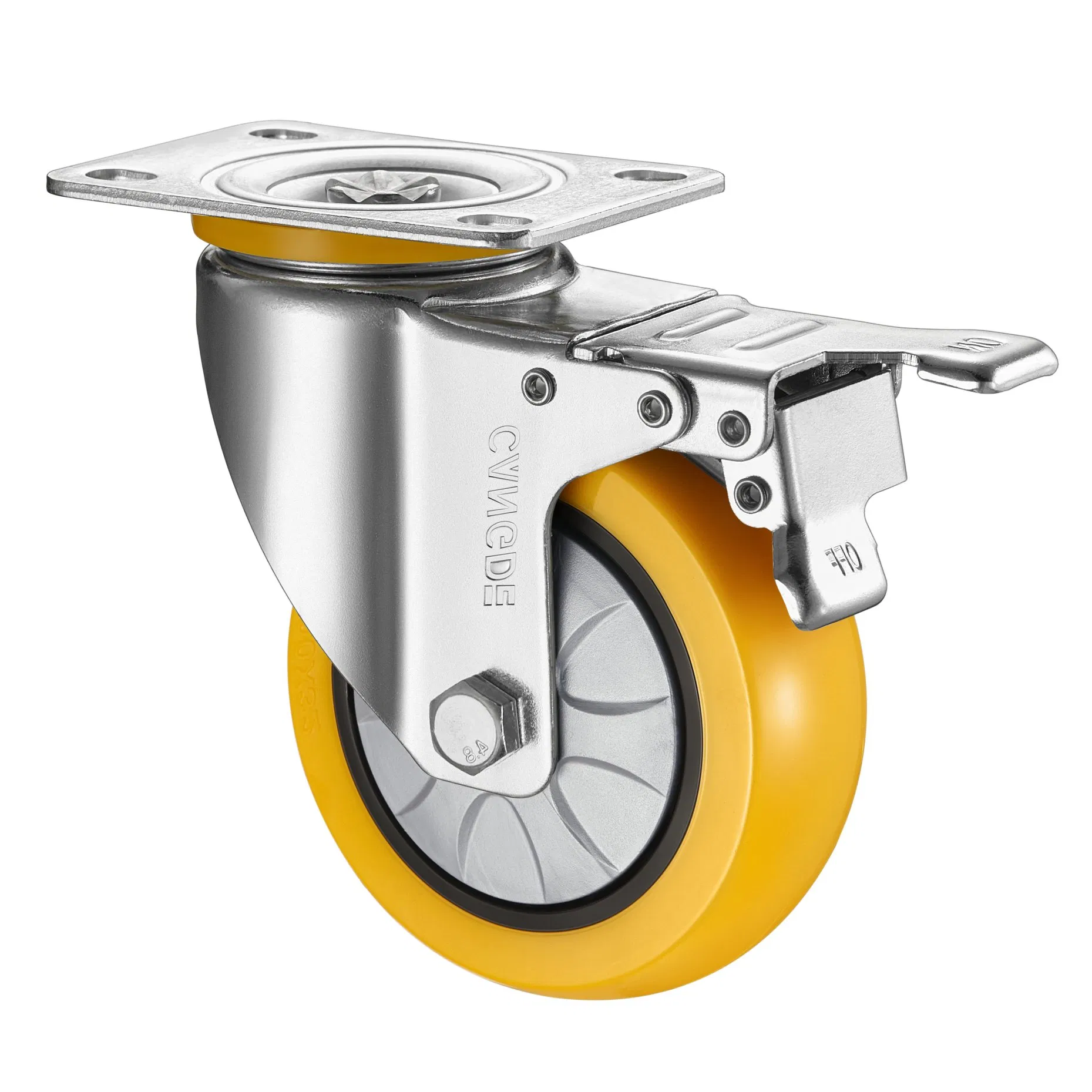 Threaded Stem Swivel Caster, Medium Duty Yellow Polyurethane Wheel