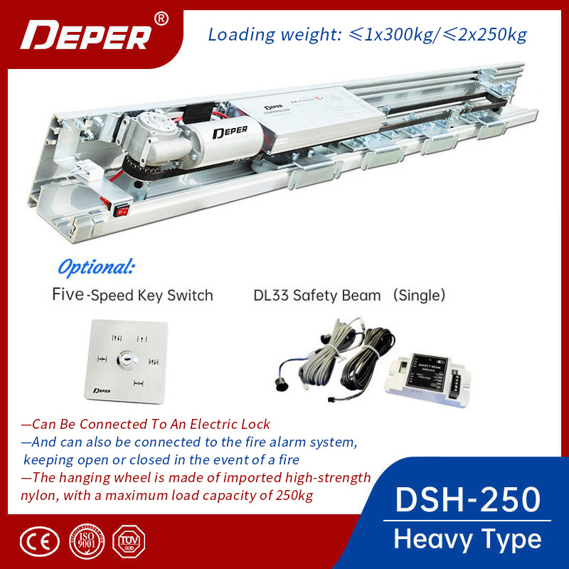 High-Power Brushless Motor 2X250kg Heavy Duty Automatic Sliding Door Operator with Adjustable Controller
