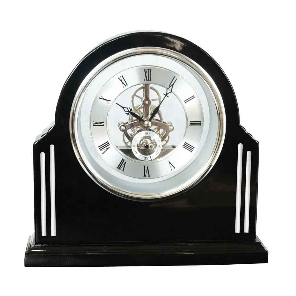 Grand Black High Gloss Finish Wooden Skeleton Clock