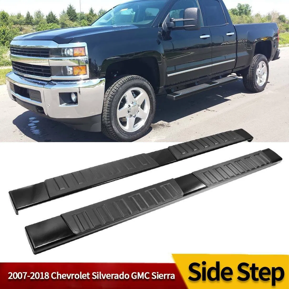 Боковые подножки для Chevrolet Silverado/Sierra Crew Cab 2007-2018, 6 дюймов, алюминиевый сплав + ABS, черные