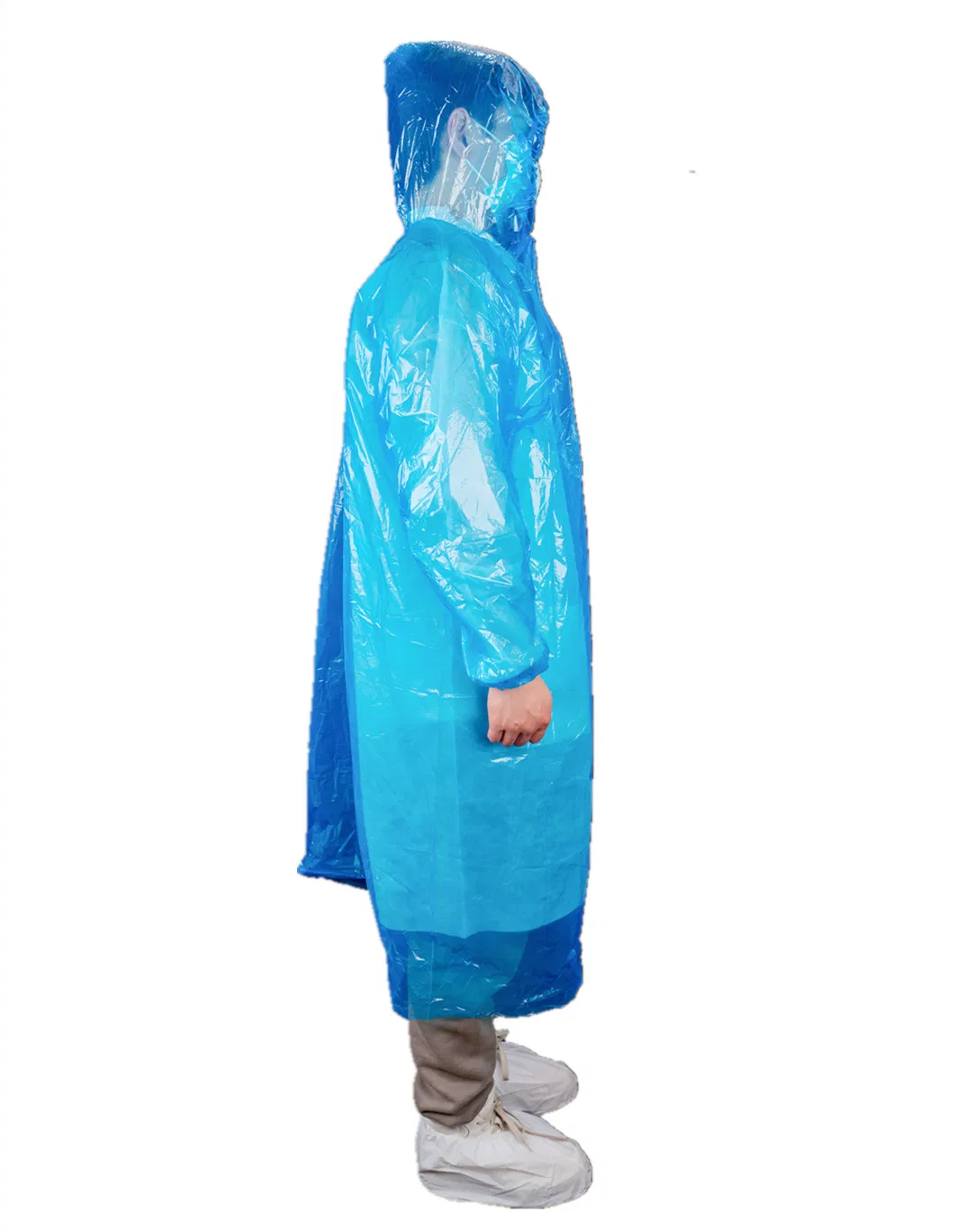 Disposable PE Plastic Raincoat Waterproof Blue Elastic Hooded Raincoat Unisex Odorless Poncho