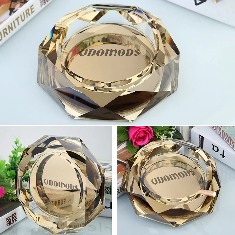 Crystal Ashtray Modern Ash Tray Holder Cigarettes Decor Tray Colorful Pattern Tabletop Decoration