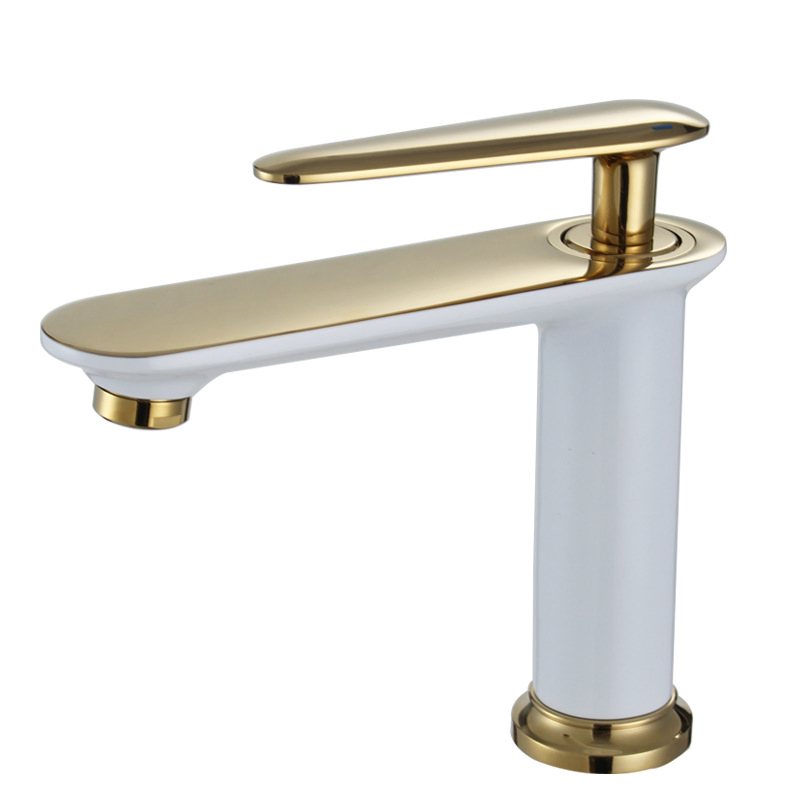 Nordic White All Copper Countertop Basin Bathroom Light Luxury Black and Gold Washbasin Hot and Cold Faucet