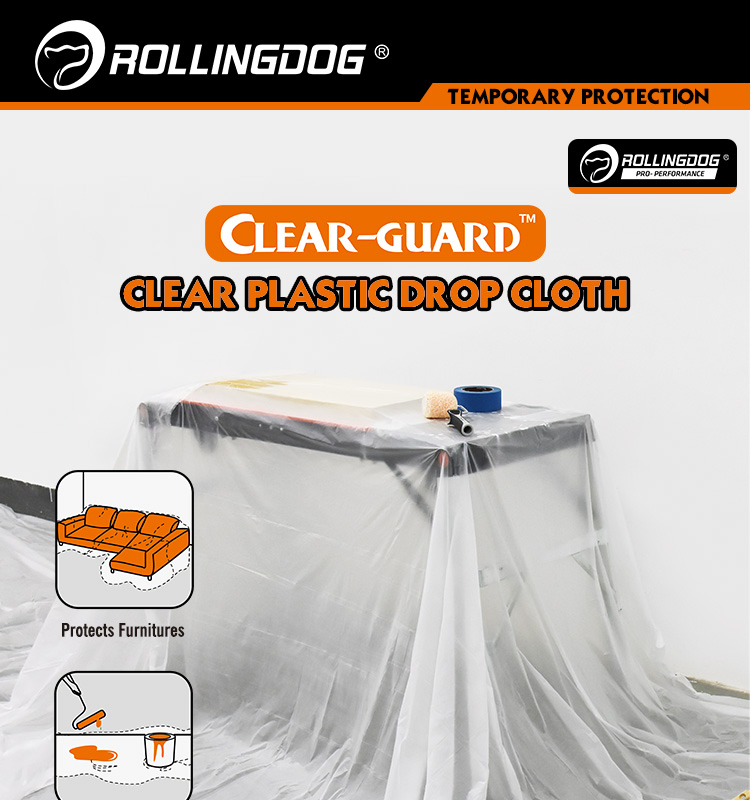 Rollingdog-PRO 80029 Clear Plastic Drop Cloth PE 3.66m*2.74m