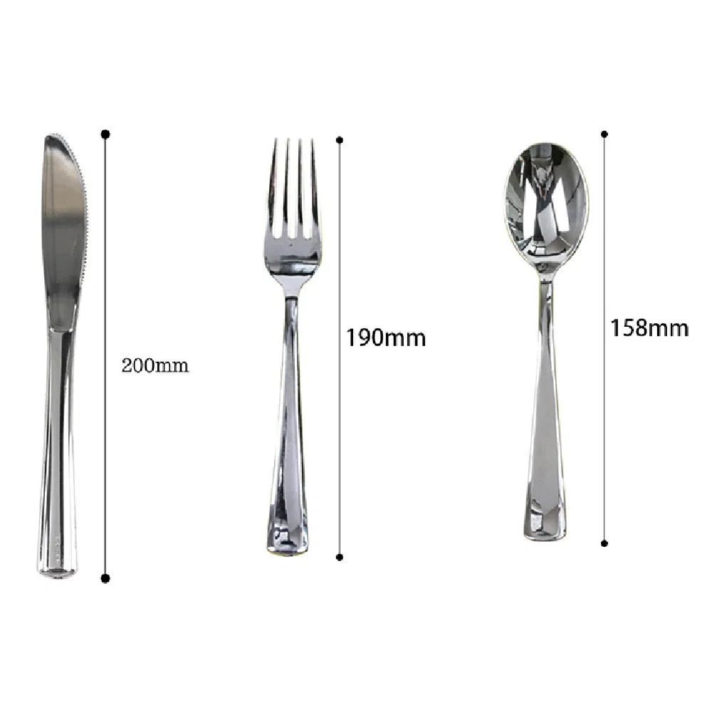 Custom Disposable Plastic Cutlery PS Plastic Luxury Cutlery Electroplated Aluminum Sliver Heavy Duty