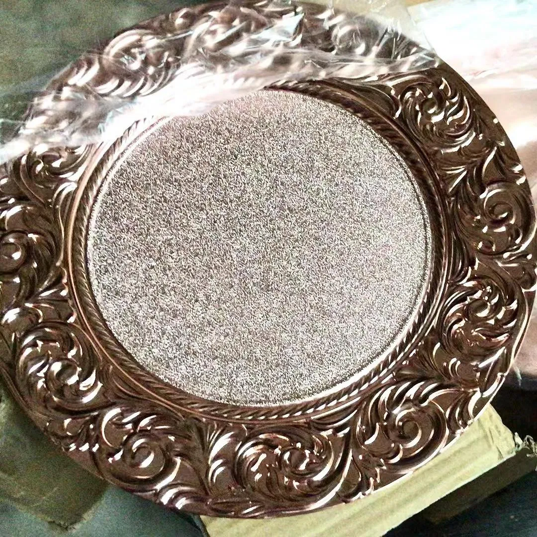 Retro Tableware Charger Plate with Shiny Flower Edge Accent