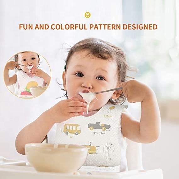 OEM Custom Baby Bib Apron Infant Fancy Nonwoven Cute Disposable Baby Bib for Clothing Clean