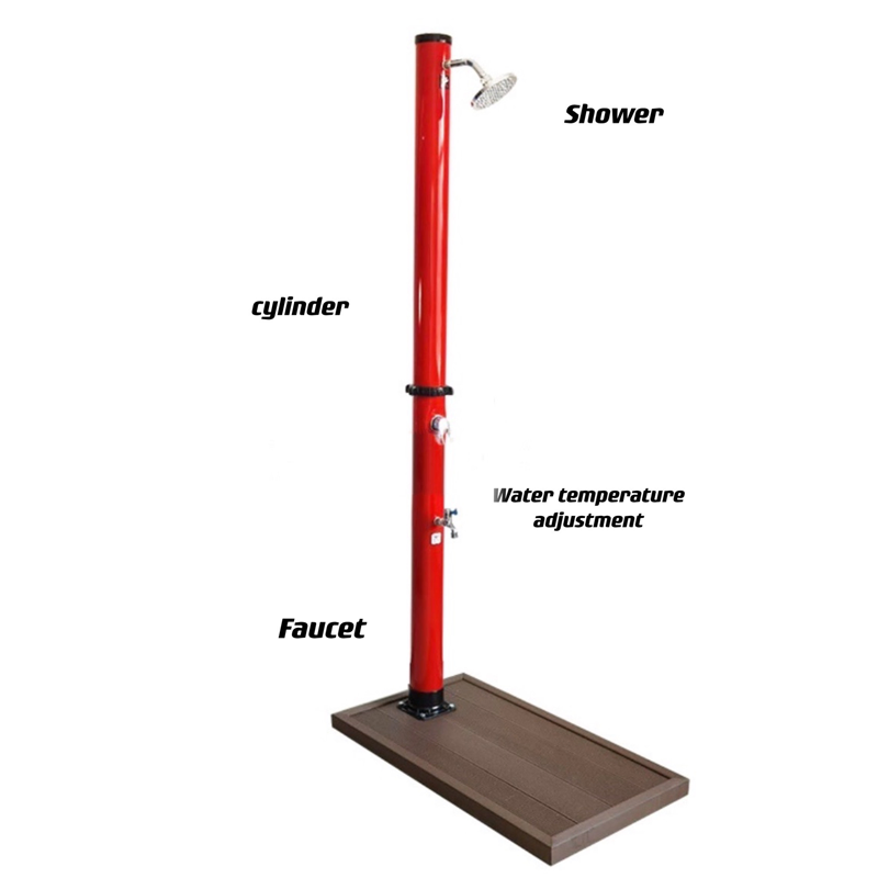 18L PVC Red Freestanding Outdoor Garden Shower Column Pipe Solar Shower Column Hot and Cold Stand Shower Outdoor Set