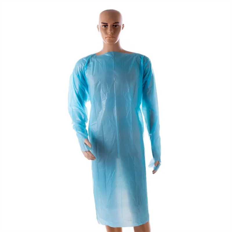 Strong Blue Fluid Resistant CPE Isolation Gowns with Thumb Loop Pack 100