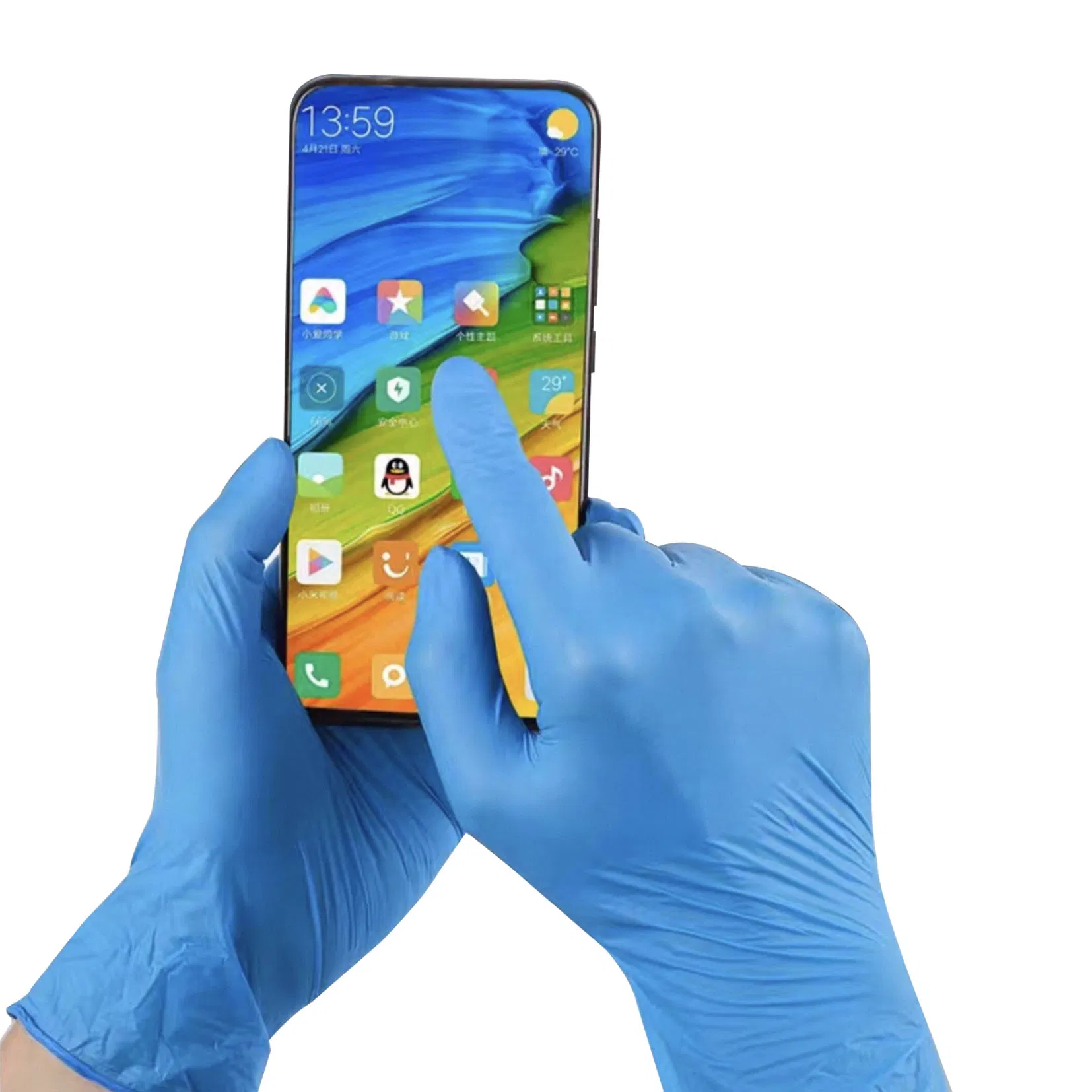 Manufacturer Disposable Examination Blue Nitrile Gloves Powder Free