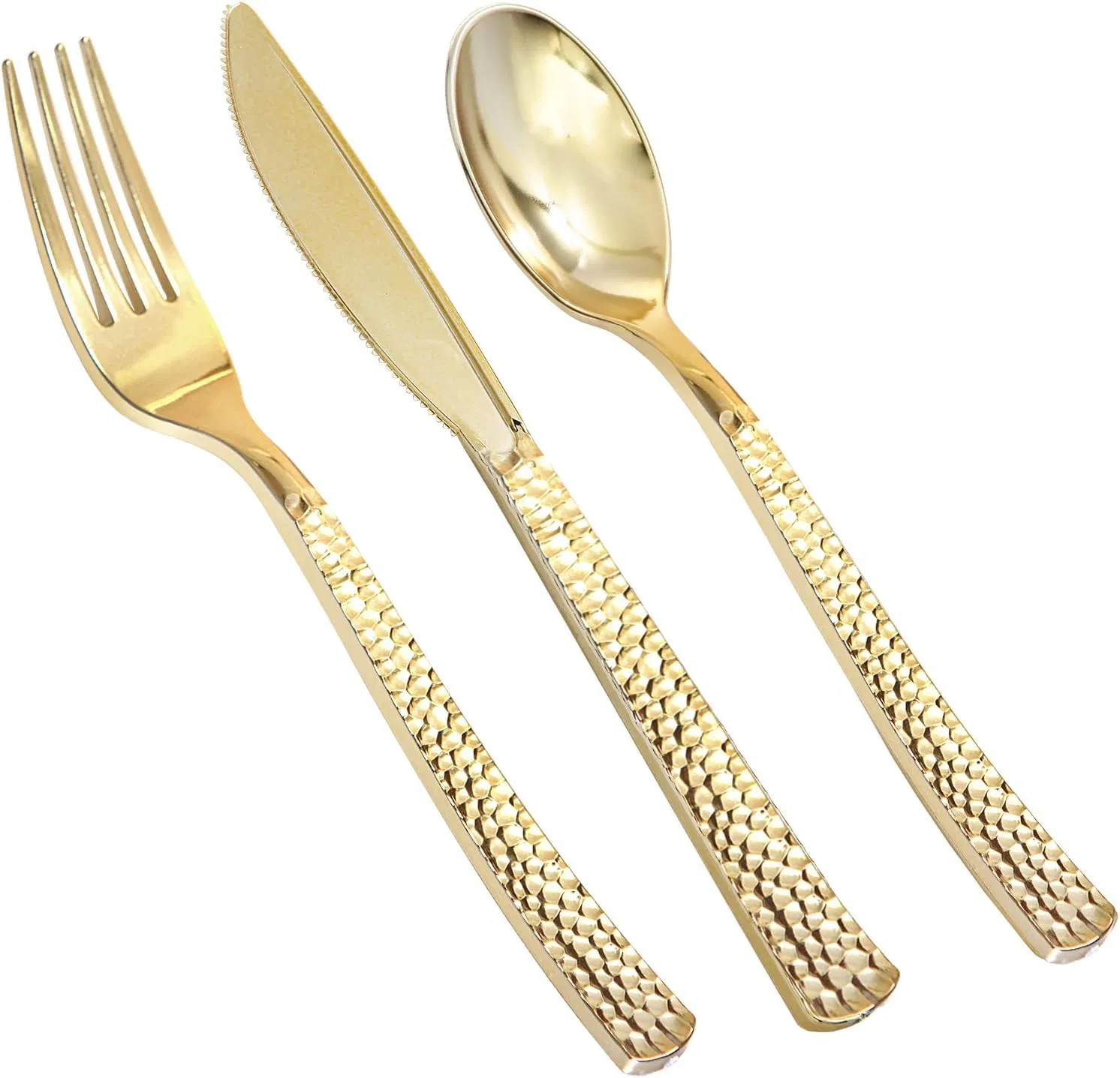 Plastic Gold Silverware Cutlery Disposable Utensils Plastic Knives Gold Forks Disposable Spoons Perfect for Birthday, Party, Wedding