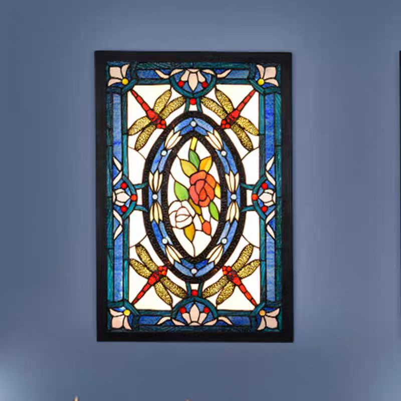 Elegant Blue Mediterranean Dragonfly Tiffany Stained Glass Wall Lamp