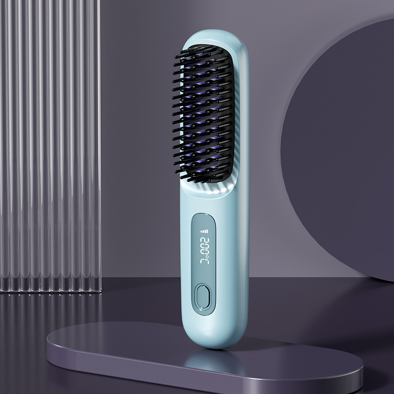 Wireless Negative Ion Hair Straightener Brush Ceramic Rechargeable 2-in-1 Cross-Border Bestseller