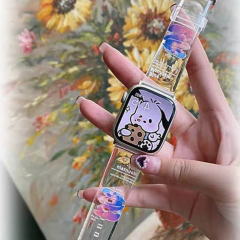 Wholesale Transparent TPU Watchband Cartoon Band Custom Printed Watch Strap for iWatch