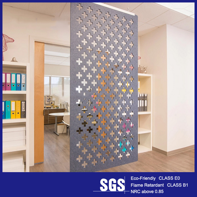 China Factory Eco Friendly Polyester Fiber Sound Absorbing Panel Interior Office Company Modern Room Divider Hollow Floor Decoration Material