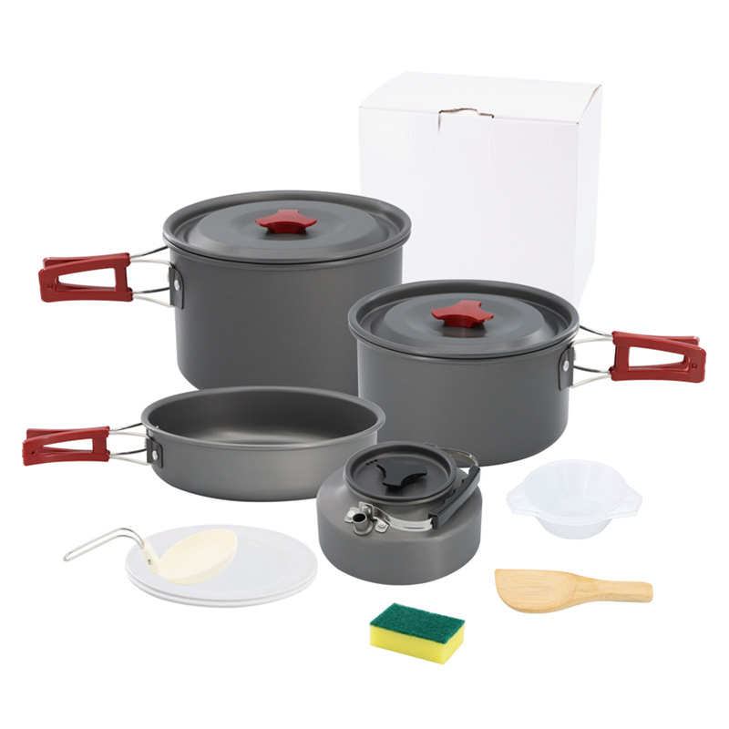 Outdoor Cooking Kit Hiking Tableware Tourism Equipment Kettle Pot Frying Pan BBQ Picnic Aluminum Camping Cookware Set