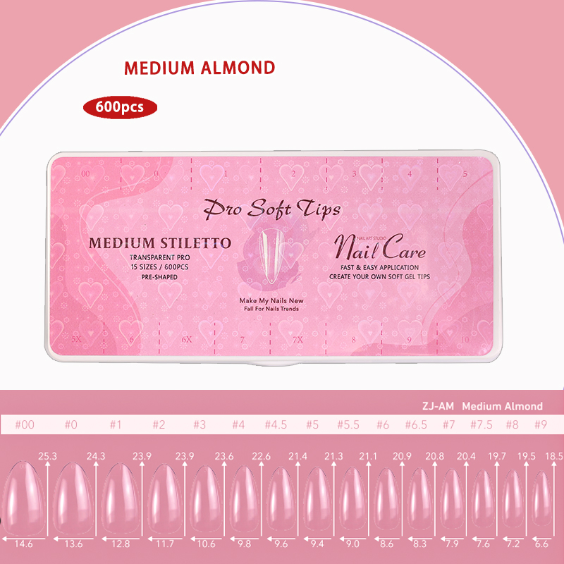 OEM/ODM Nail Tips Acrylic Transparent Medium Stiletto Press on Nails for Nail Extension DIY