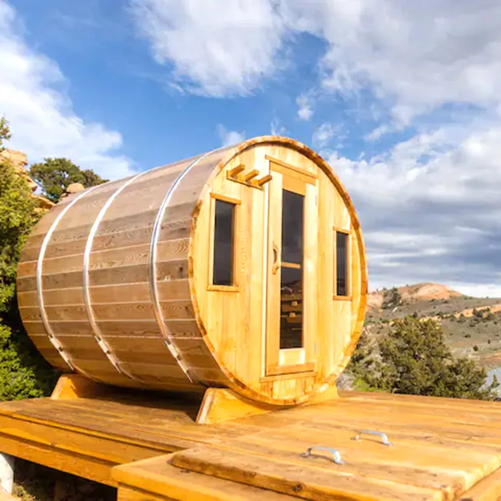 Barrel Sauna Room for 4 Outdoor Traditional Heating Custom Canadian Timber