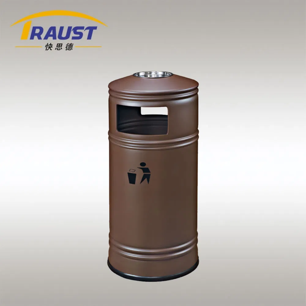 Traust 50L Metal Dustbin Trash Litter Waste Garbage Rubbish Bin Can with Ashtray Ash Cigarette Bin