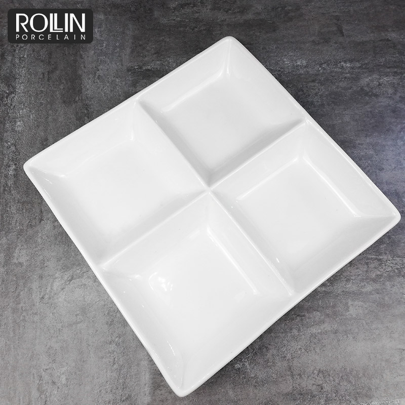 4 in 1 Divided Plate Snacks Plate Separate Porcelain Plate Square Plate
