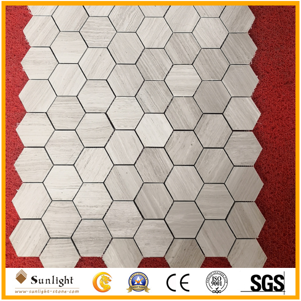 Мозаика из натурального дерева и белого мрамора