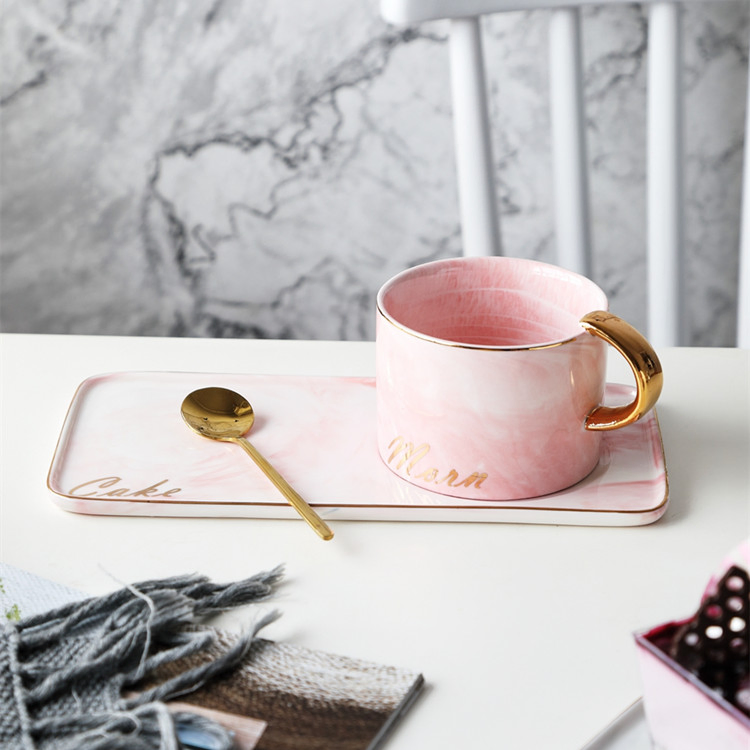 Wholesale Pink Blue Ceramic European Tea Cups and Saucer Set