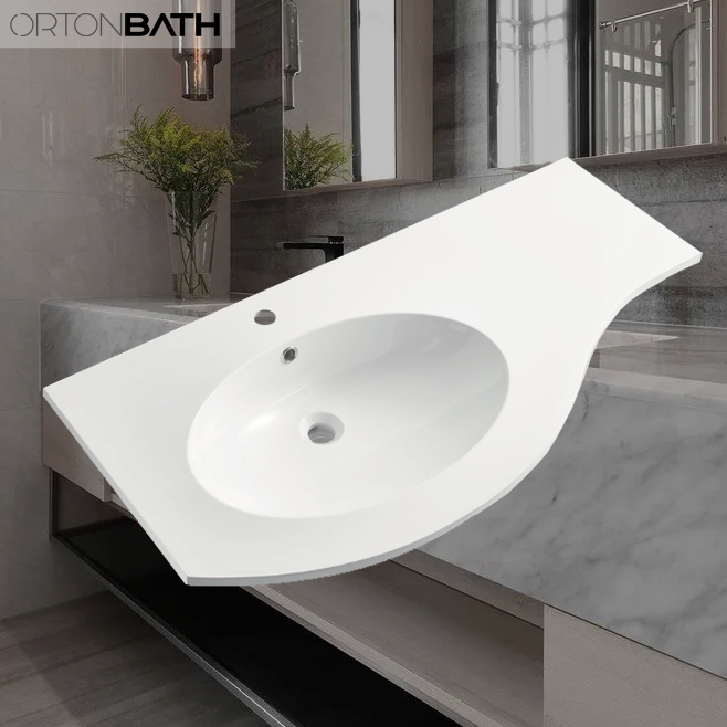 Ortonbath Middle East Thin Edge Bathroom Cabinet Single Bowl Bathroom Resin Gel Coat Artificial Stone Hand Vanity Wash Basin Otrsy917