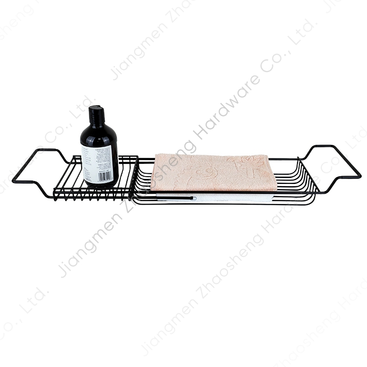 Black Metal Stainless Steel Luxury Extension Bath Storage Holder Rack Extendable Bathroom Tray Non-Slip Bathtub Caddy Bath Tray